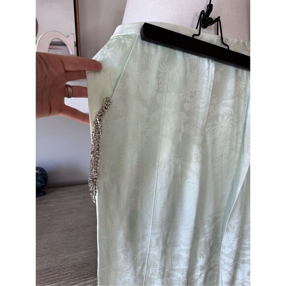 HELLESSY Floral Print Satin Pants in Mint Green Size 4 - Picture 2 of 10